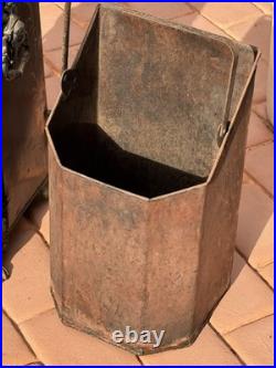 Antique Victorian Toleware Hand Painted Ornate Coal Scuttle Fireplace Ash Bin