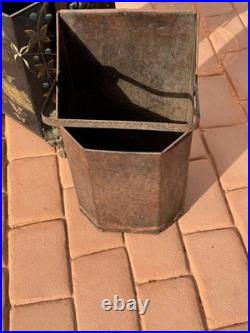 Antique Victorian Toleware Hand Painted Ornate Coal Scuttle Fireplace Ash Bin