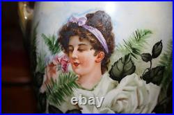 Antique Victorian Vase Converted Lamp Hand Painted Woman Smelling Flowers Signed