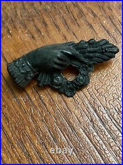 Antique Victorian Vulcanite Ladies Hand Flower Mourning Brooch Pin