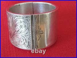 Antique Victorian WIDE Hand Etched Flower Floral Sterling by WRJ Bracelet 65g