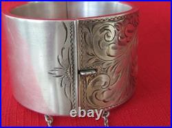 Antique Victorian WIDE Hand Etched Flower Floral Sterling by WRJ Bracelet 65g