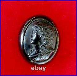 Antique Victorian Whitby Jet Hand-Carved Cameo Pin/Brooch