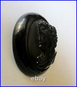 Antique Victorian Whitby Jet Hand-Carved Cameo Pin/Brooch