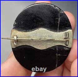 Antique Victorian Whitby Jet Hand Carved Mourning Brooch Pin Cameo Neoclassical