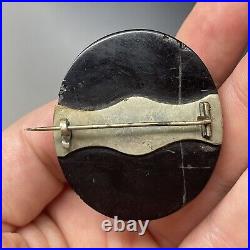 Antique Victorian Whitby Jet Hand Carved Mourning Brooch Pin Cameo Neoclassical