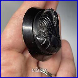 Antique Victorian Whitby Jet Hand Carved Mourning Brooch Pin Cameo Neoclassical