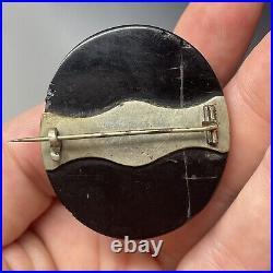 Antique Victorian Whitby Jet Hand Carved Mourning Brooch Pin Cameo Neoclassical