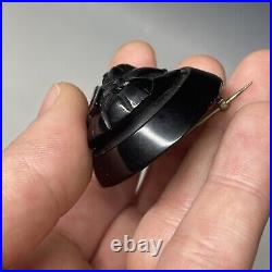 Antique Victorian Whitby Jet Hand Carved Mourning Brooch Pin Cameo Neoclassical