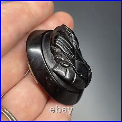 Antique Victorian Whitby Jet Hand Carved Mourning Brooch Pin Cameo Neoclassical