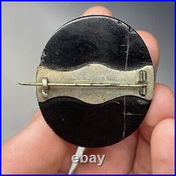 Antique Victorian Whitby Jet Hand Carved Mourning Brooch Pin Cameo Neoclassical