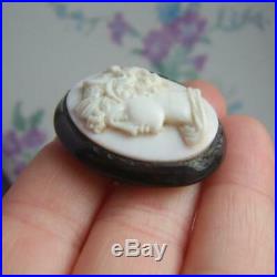 Antique Victorian Whitby Jet Hand Carved Shell Cameo Brooch