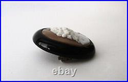 Antique Victorian Whitby Jet Hand-Carved Shell Mourning Cameo Pin/Pendant