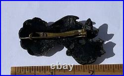 Antique Victorian Whitby Jet Vulcanite Mourning Goth Hand Rose Flower Brooch Pin