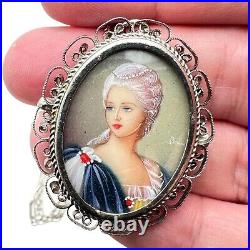 Antique Victorian Womans Brooch Pin Pendant Necklace Hand Painted Portrait