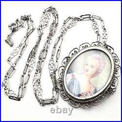 Antique Victorian Womans Brooch Pin Pendant Necklace Hand Painted Portrait