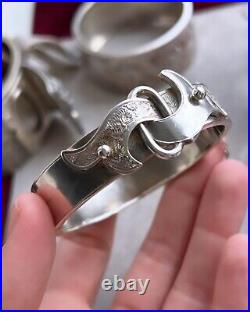 Antique Victorian Women Jewelry Circle Bangle Cuff Silver 800 Hand Carved buckle