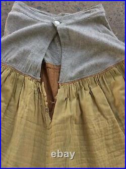 Antique Victorian Wool Hand Quilted Grey Gold Ruffle Petticoat Primitive