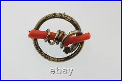 Antique Victorian Yellow Gold Filled Hand Wired Branch Coral Brooch Pin C-clasp