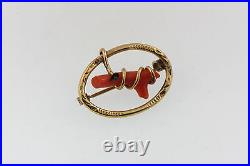 Antique Victorian Yellow Gold Filled Hand Wired Branch Coral Brooch Pin C-clasp