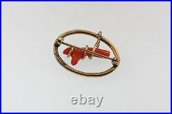 Antique Victorian Yellow Gold Filled Hand Wired Branch Coral Brooch Pin C-clasp
