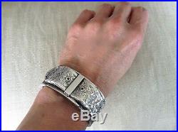 Antique Victorian c1870 Sterling Silver Hand Engraved Cuff Buckle Bracelet 33.44