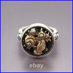 Antique Victorian era Button Sterling Silver and Marcasite Hand with Flowers