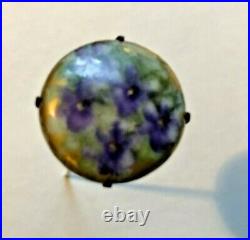 Antique Victorian floral violet hand painted porcelain hat pin