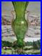 Antique Victorian hand blown emerald green glass vase with pink accents