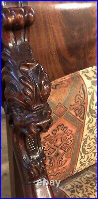 Antique Victorian hand carved Lion Head Mahogany Arm Chair