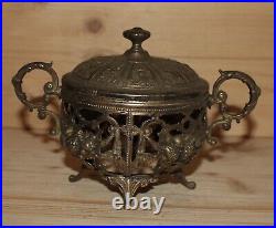 Antique Victorian hand made ornate floral silver plated footed sugar bowl holder