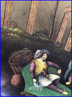 Antique Victorian hand painted paper mache tray Indian elephant & temple ruins