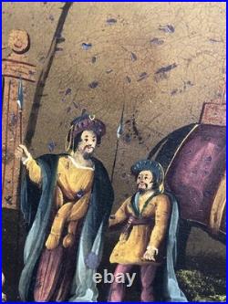 Antique Victorian hand painted paper mache tray Indian elephant & temple ruins