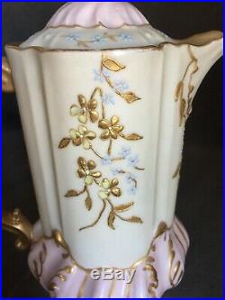 Antique Vienna Austria Leonard Chocolate Coffee Tea Pot Hand Painted Flowers