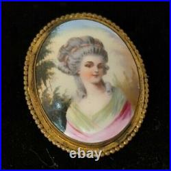 Antique Vintage Brooch Hand Painted Porcelain Brooch Victorian C Clasp B11-20