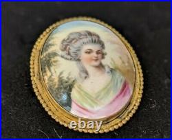 Antique Vintage Brooch Hand Painted Porcelain Brooch Victorian C Clasp B11-20