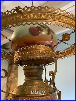 Antique Vintage Duplex Hand painted Oil Lamp Chandelier c 512