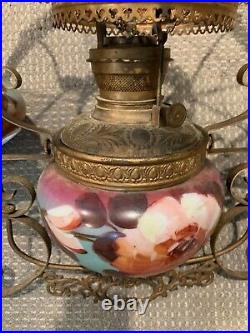 Antique Vintage Duplex Hand painted Oil Lamp Chandelier c 512
