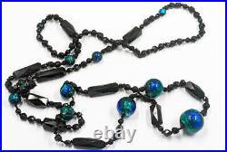 Antique Vintage Hand Made Foil Glass Art Nouveau Victorian Peacock Eye Necklace