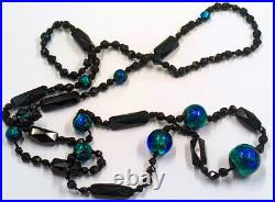 Antique Vintage Hand Made Foil Glass Art Nouveau Victorian Peacock Eye Necklace