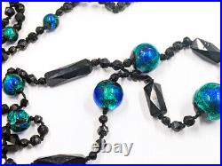 Antique Vintage Hand Made Foil Glass Art Nouveau Victorian Peacock Eye Necklace