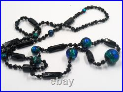 Antique Vintage Hand Made Foil Glass Art Nouveau Victorian Peacock Eye Necklace