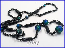 Antique Vintage Hand Made Foil Glass Art Nouveau Victorian Peacock Eye Necklace