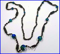 Antique Vintage Hand Made Foil Glass Art Nouveau Victorian Peacock Eye Necklace