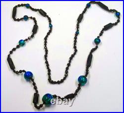 Antique Vintage Hand Made Foil Glass Art Nouveau Victorian Peacock Eye Necklace