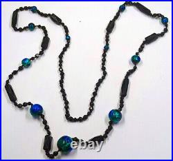 Antique Vintage Hand Made Foil Glass Art Nouveau Victorian Peacock Eye Necklace