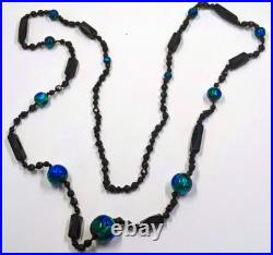 Antique Vintage Hand Made Foil Glass Art Nouveau Victorian Peacock Eye Necklace