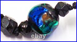 Antique Vintage Hand Made Foil Glass Art Nouveau Victorian Peacock Eye Necklace