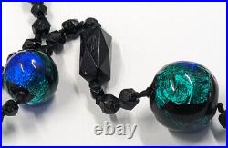 Antique Vintage Hand Made Foil Glass Art Nouveau Victorian Peacock Eye Necklace
