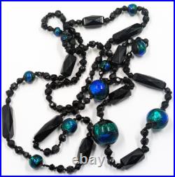 Antique Vintage Hand Made Foil Glass Art Nouveau Victorian Peacock Eye Necklace